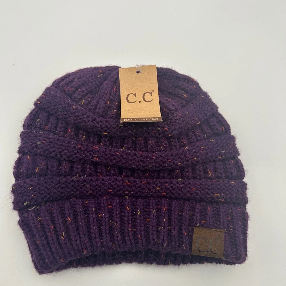 C.C Exclusives Beanie Purple Confetti Speckled Cable‎ Knit Winter Hat NWT